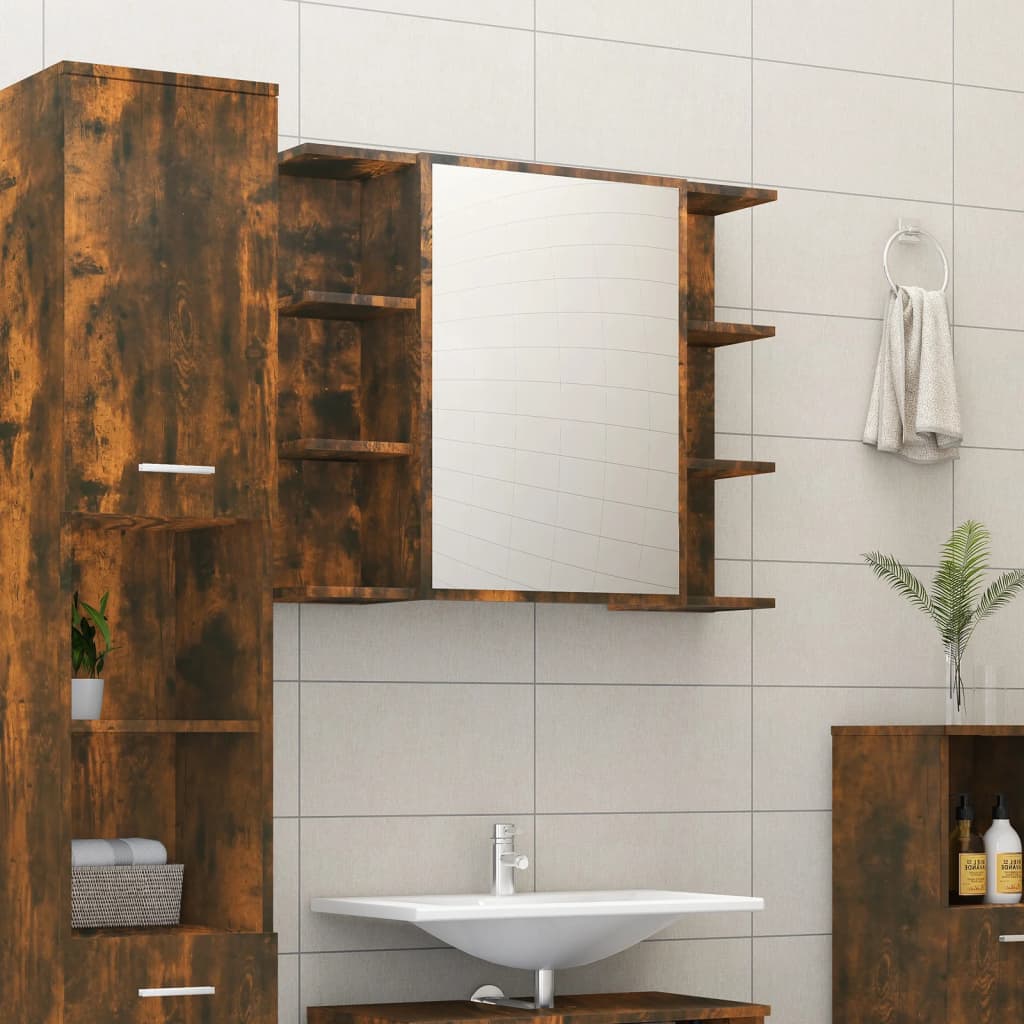 vidaXL Armario con espejo baño madera roble ahumado 80x20,5x64 cm