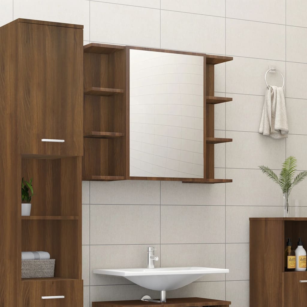 vidaXL Armario con espejo baño madera marrón roble 80x20,5x64 cm