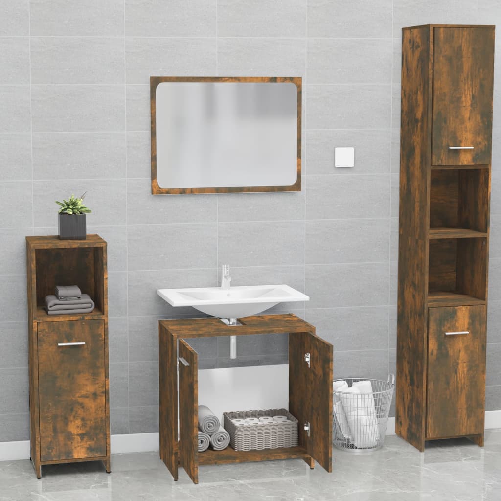 vidaXL Set de muebles de baño madera contrachapada color roble ahumado