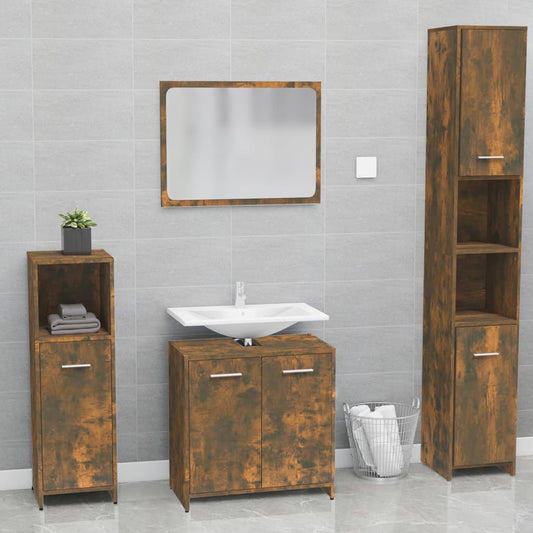 vidaXL Set de muebles de baño madera contrachapada color roble ahumado