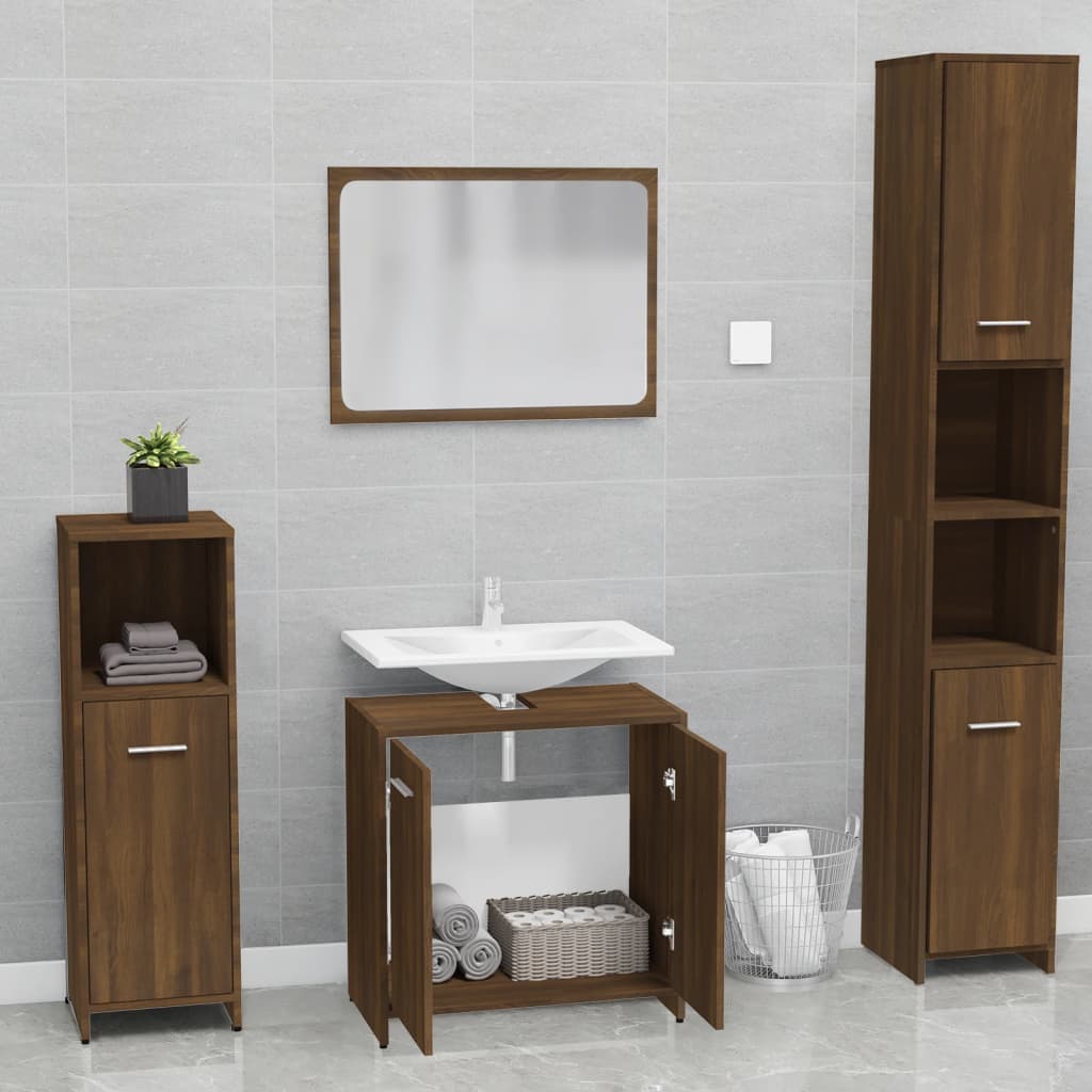 vidaXL Set de muebles de baño madera contrachapada marrón roble