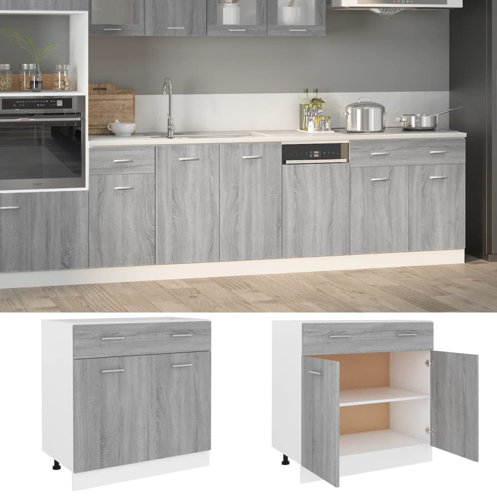 vidaXL Armario inferior cocina contrachapada gris Sonoma 80x46x81,5 cm