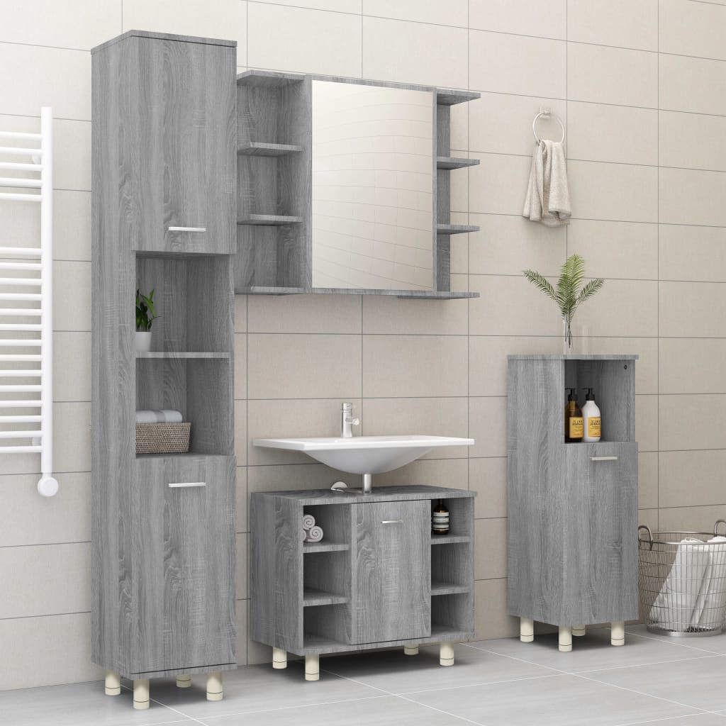 vidaXL Armario de baño madera contrachapada gris Sonoma 30x30x95 cm