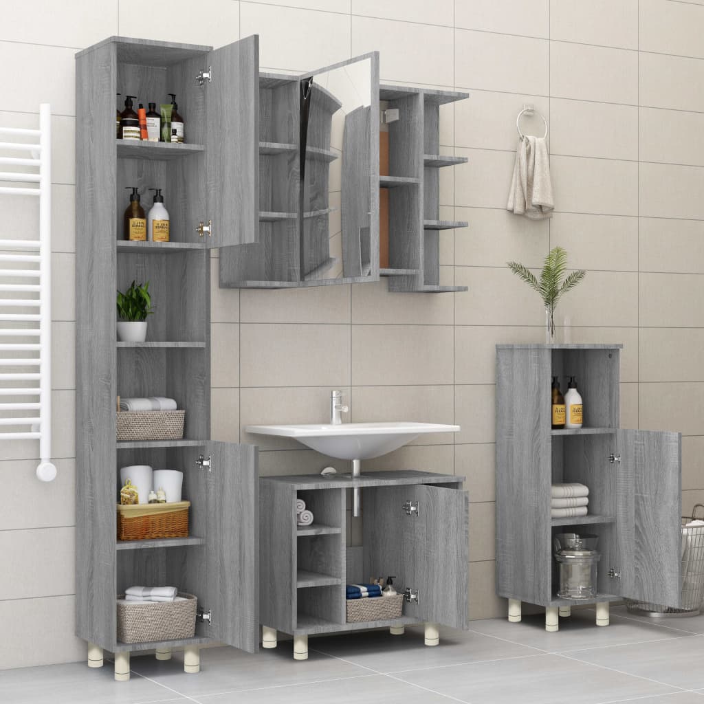 vidaXL Armario de baño madera contrachapada gris Sonoma 30x30x95 cm