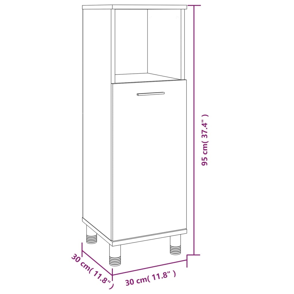 vidaXL Armario de baño madera contrachapada gris Sonoma 30x30x95 cm