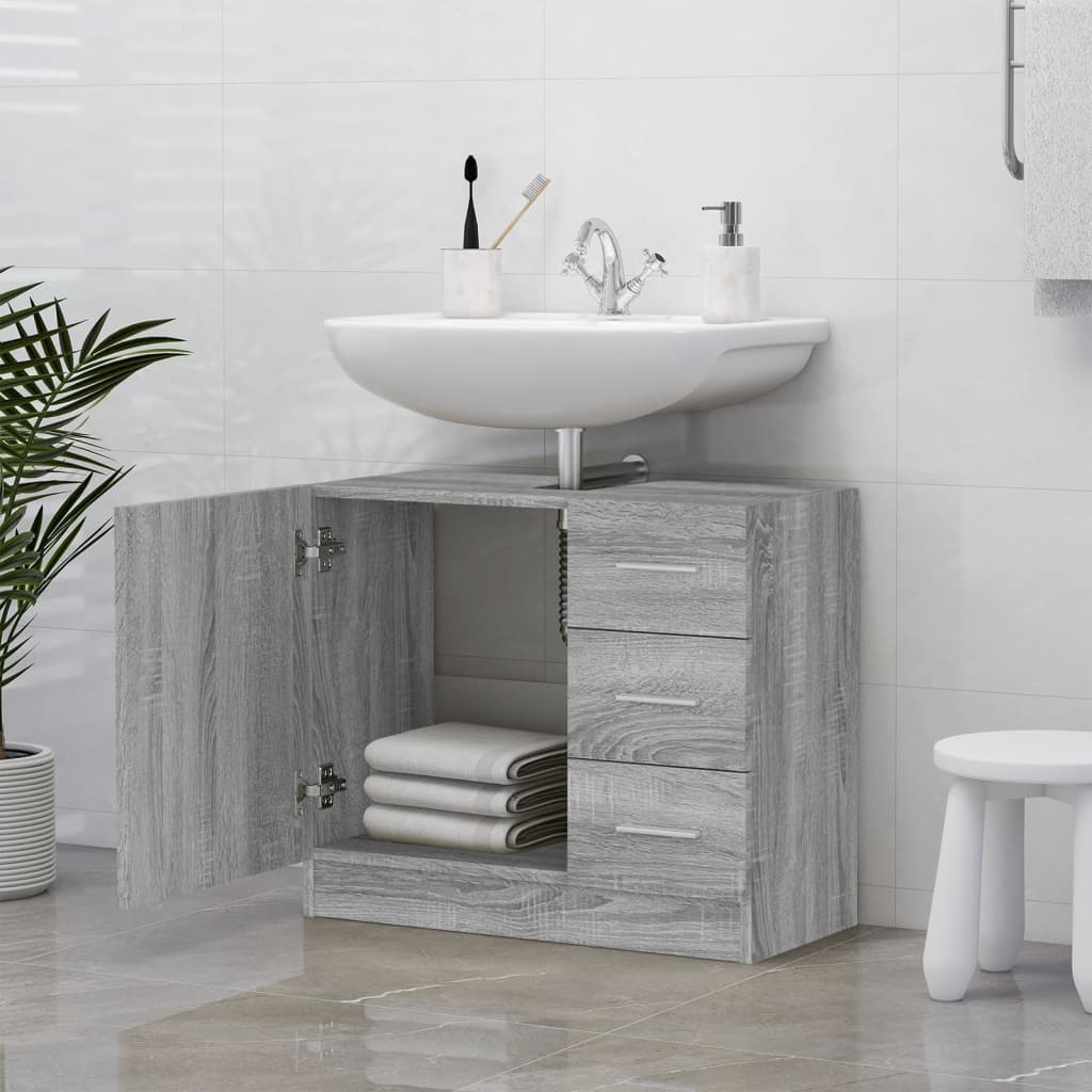 vidaXL Armario para lavabo madera contrachapada gris Sonoma 63x30x54cm