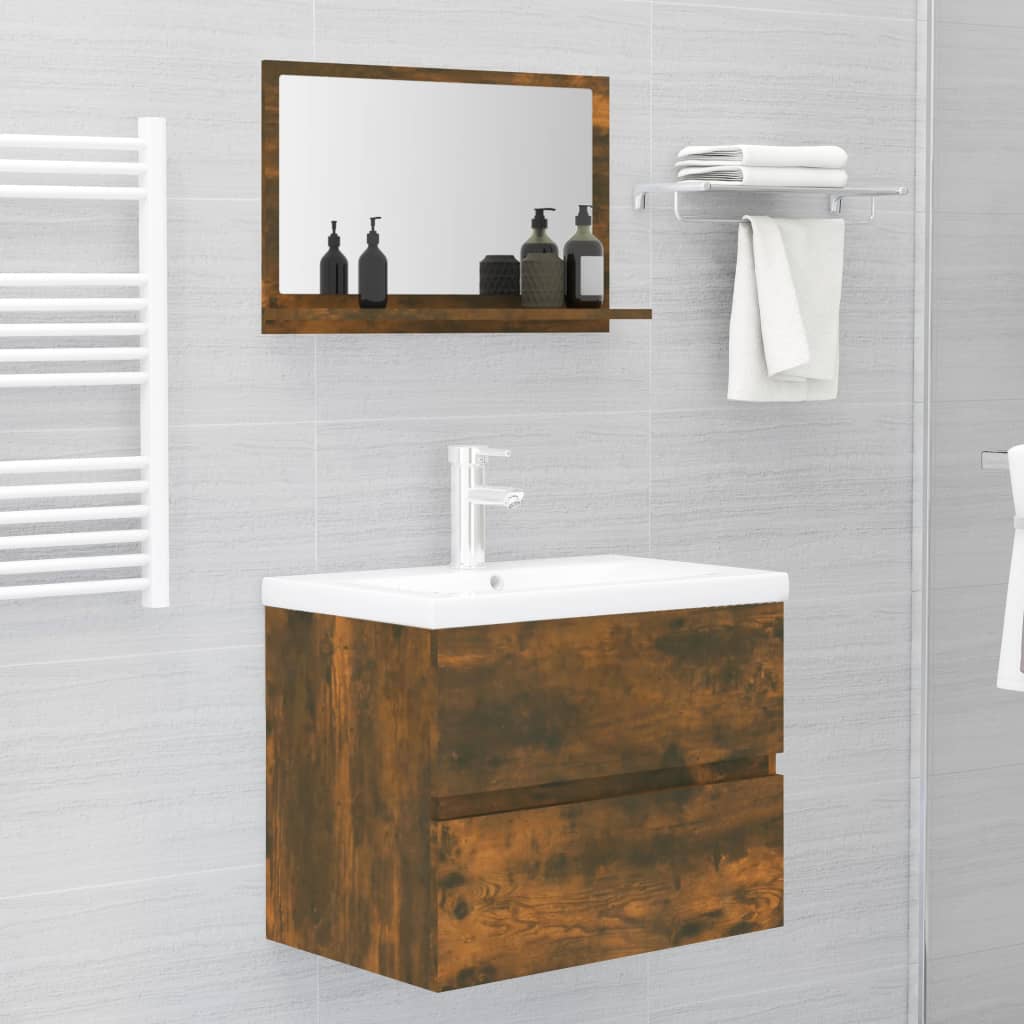 vidaXL Espejo de baño madera contrachapada roble ahumado 60x10,5x37 cm