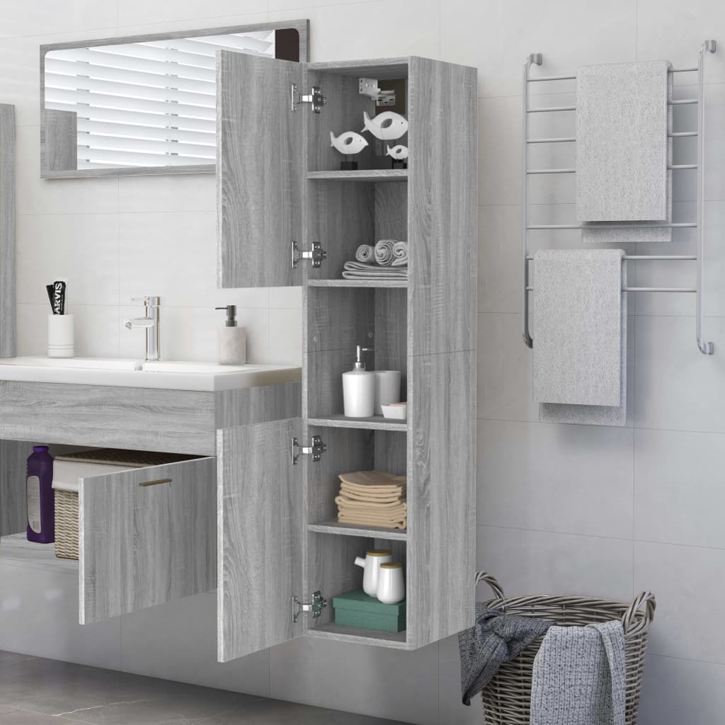 vidaXL Armario de baño madera contrachapada gris Sonoma 30x30x130 cm