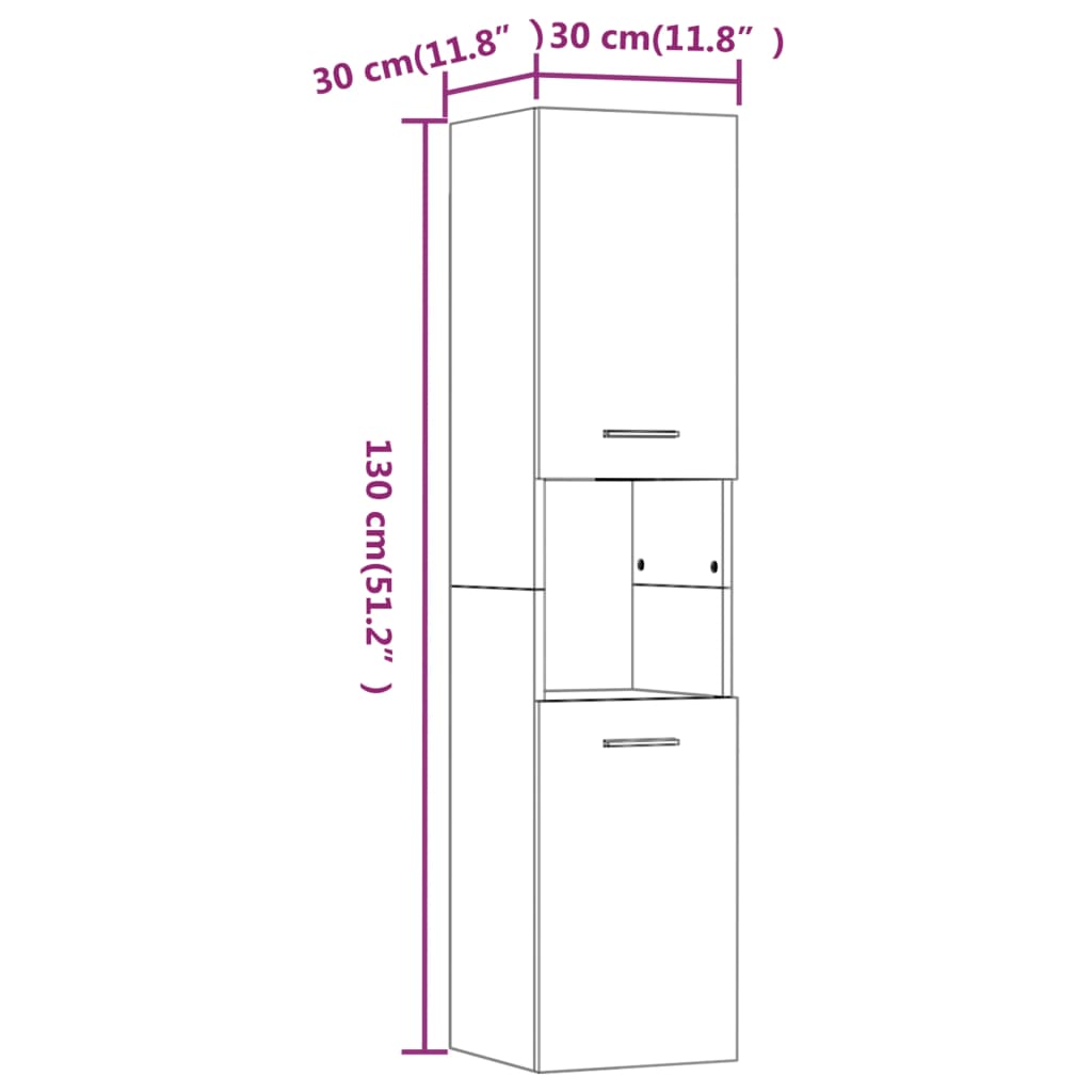 vidaXL Armario de baño madera contrachapada gris Sonoma 30x30x130 cm