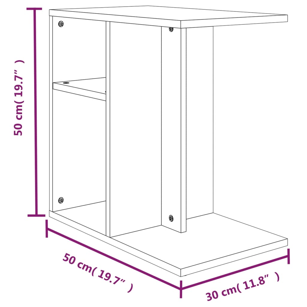 vidaXL Mesa auxiliar madera contrachapada roble ahumado 50x30x50 cm