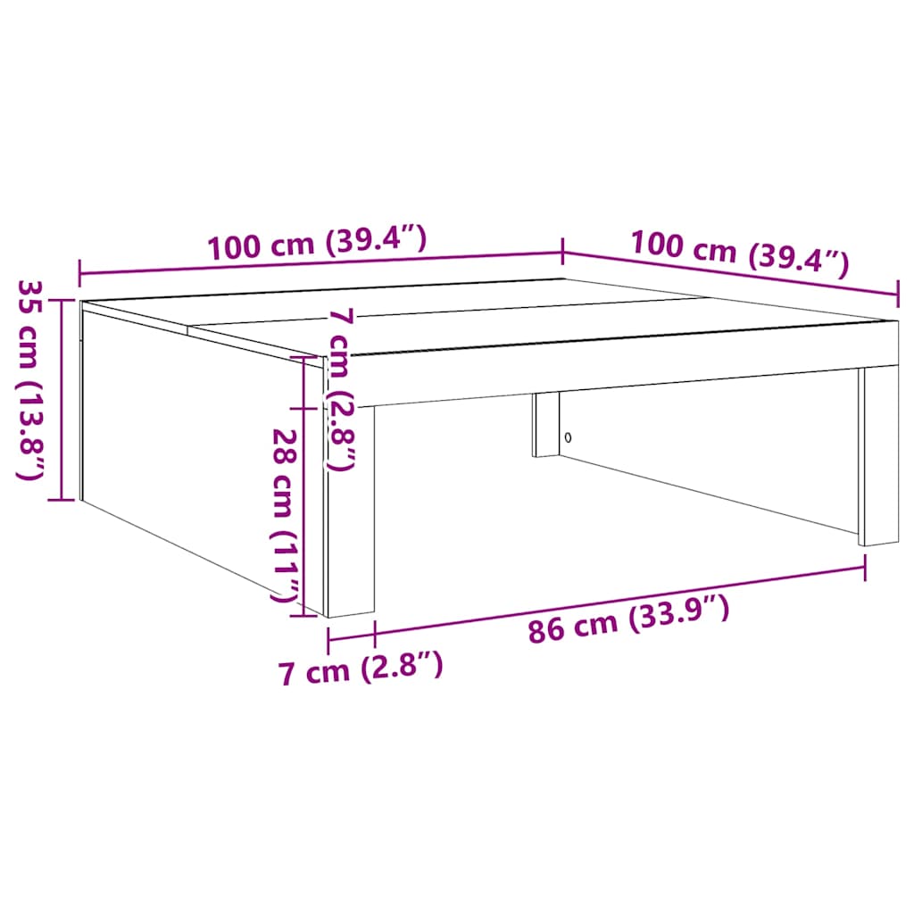 vidaXL Mesa de centro madera de ingeniería gris Sonoma 100x100x35 cm