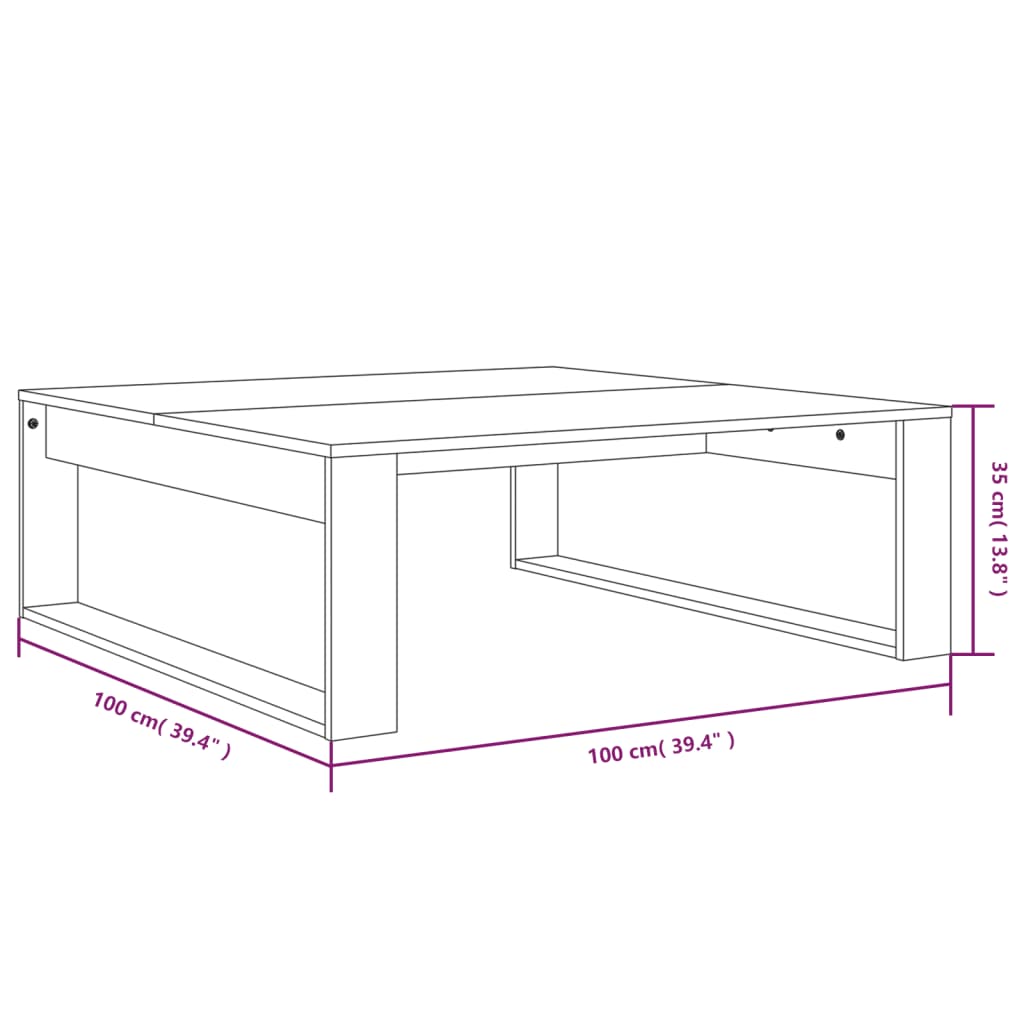 vidaXL Mesa de centro madera de ingeniería gris Sonoma 100x100x35 cm