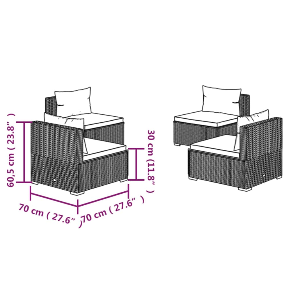 vidaXL Set muebles de jardín 4 piezas y cojines ratán sintético marrón