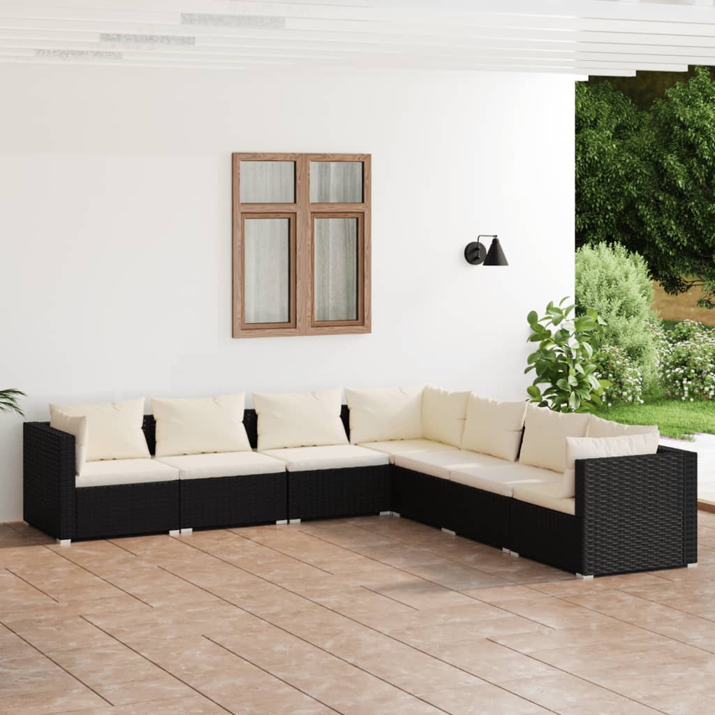 vidaXL Set de muebles de jardín 7 pzas y cojines ratán sintético negro