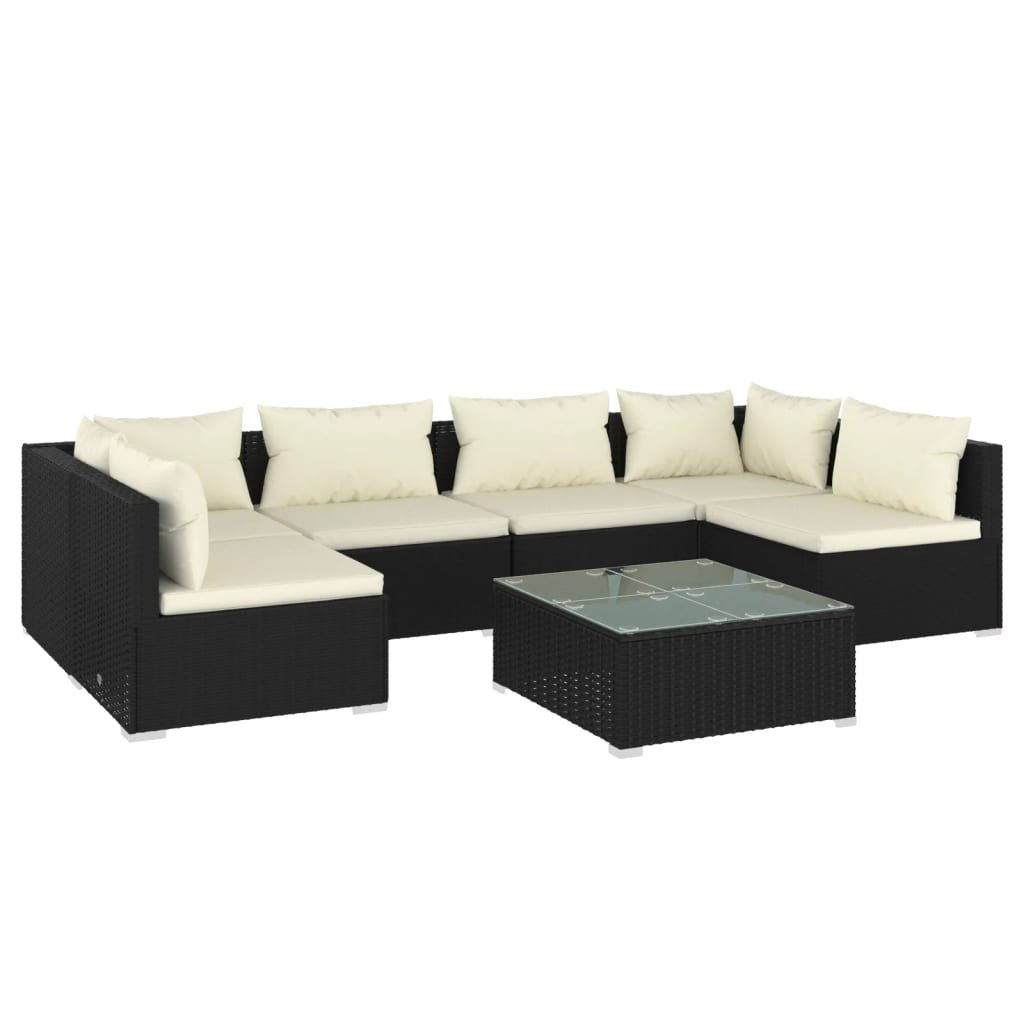 vidaXL Set de muebles de jardín 7 pzas y cojines ratán sintético negro