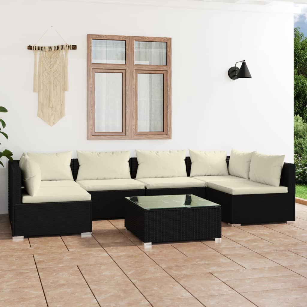 vidaXL Set de muebles de jardín 7 pzas y cojines ratán sintético negro