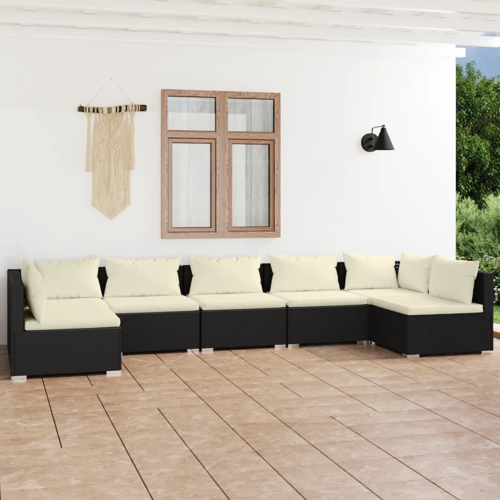 vidaXL Set de muebles de jardín 7 pzas y cojines ratán sintético negro