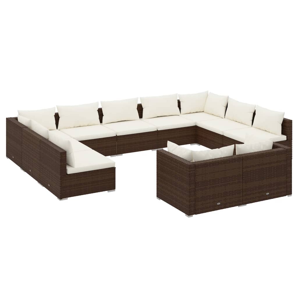 vidaXL Set muebles de jardín 11 pzas y cojines ratán sintético marrón