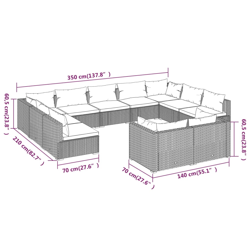 vidaXL Set muebles de jardín 11 pzas y cojines ratán sintético marrón