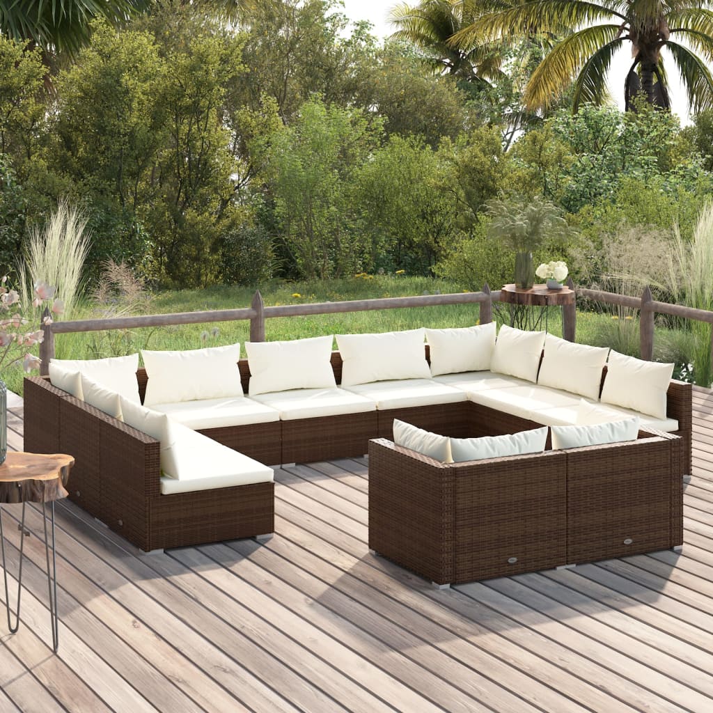 vidaXL Set muebles de jardín 11 pzas y cojines ratán sintético marrón