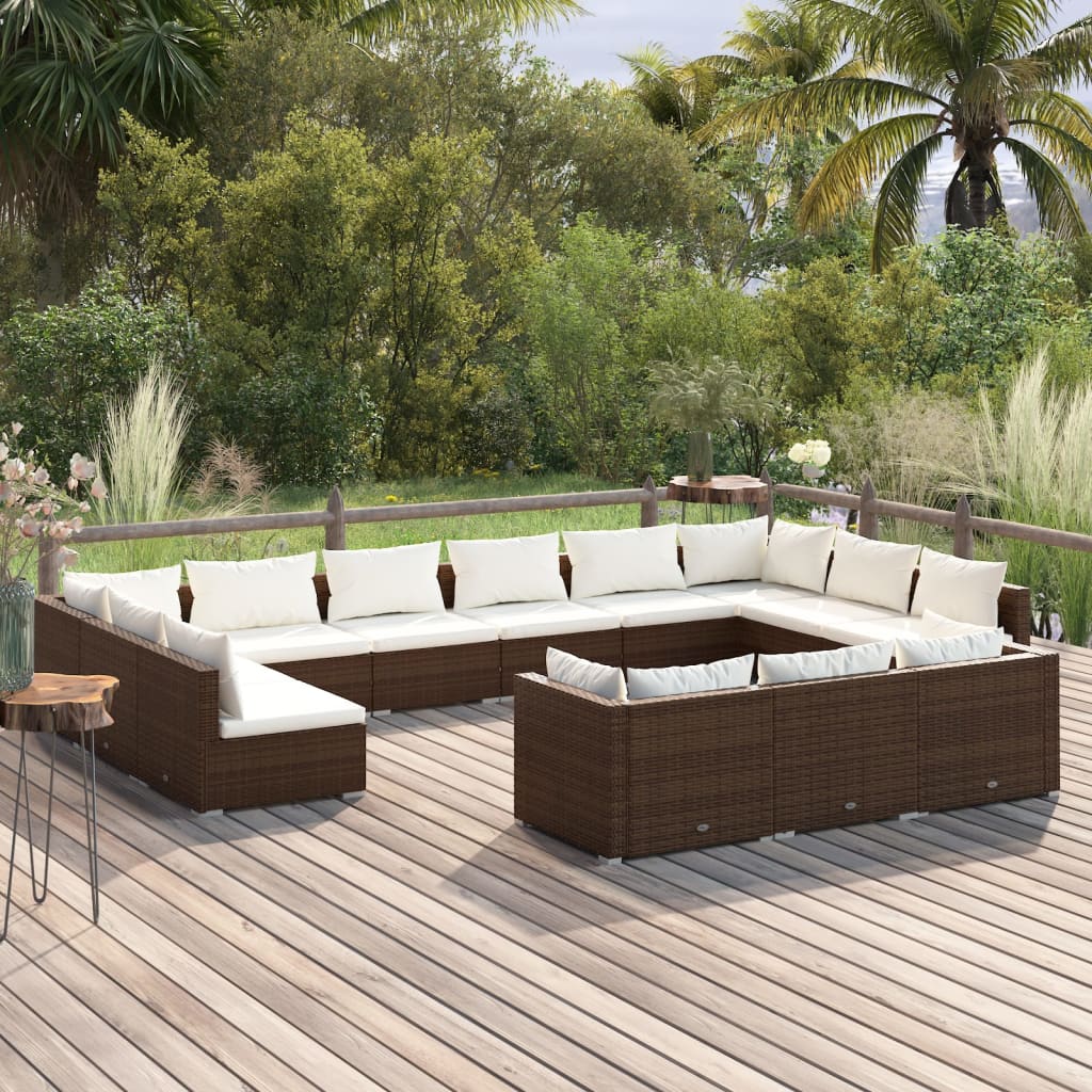 vidaXL Set muebles de jardín 13 pzas y cojines ratán sintético marrón