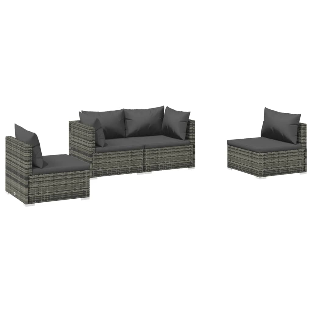 vidaXL Set muebles de jardín 4 piezas y cojines ratán sintético gris