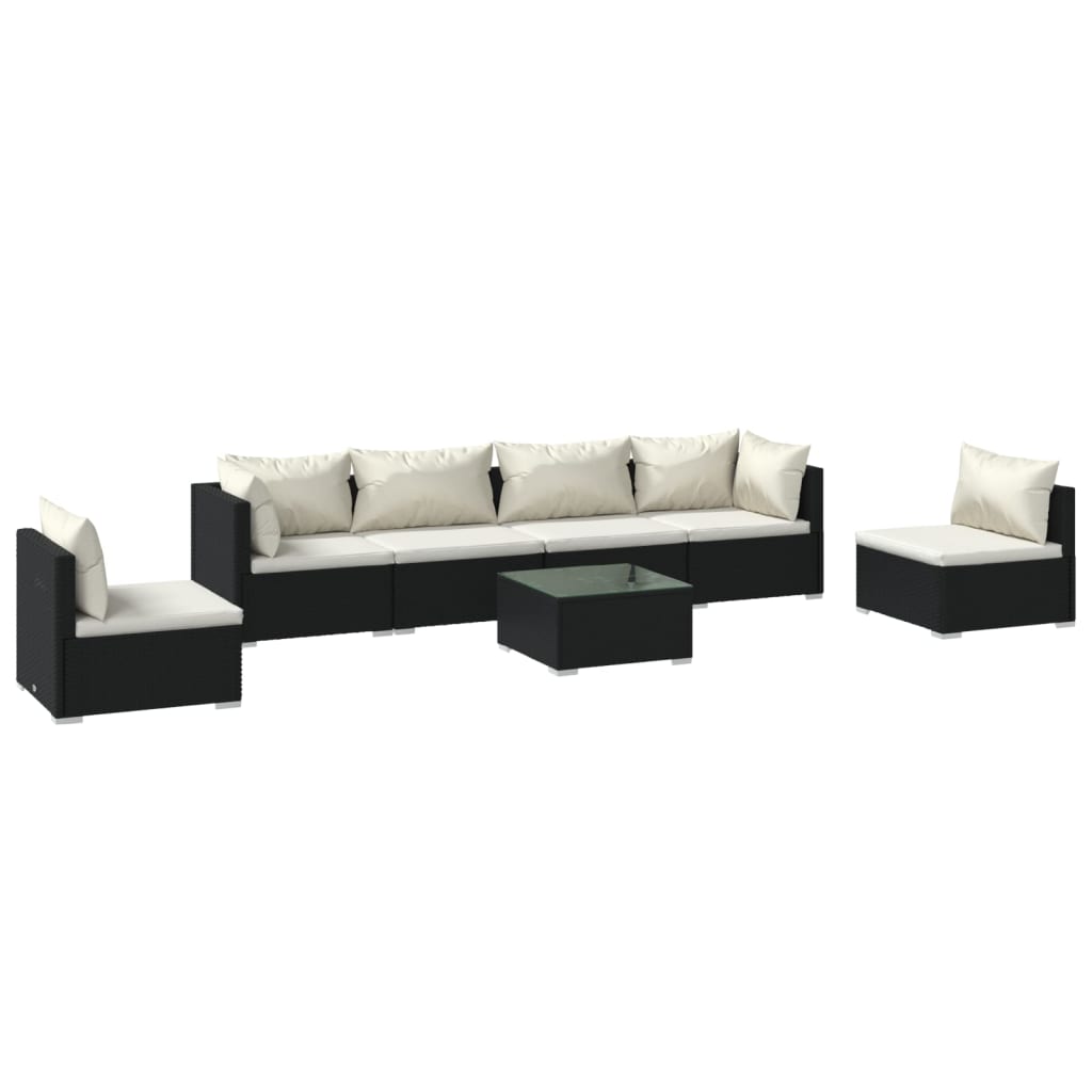 vidaXL Set de muebles de jardín 7 pzas y cojines ratán sintético negro