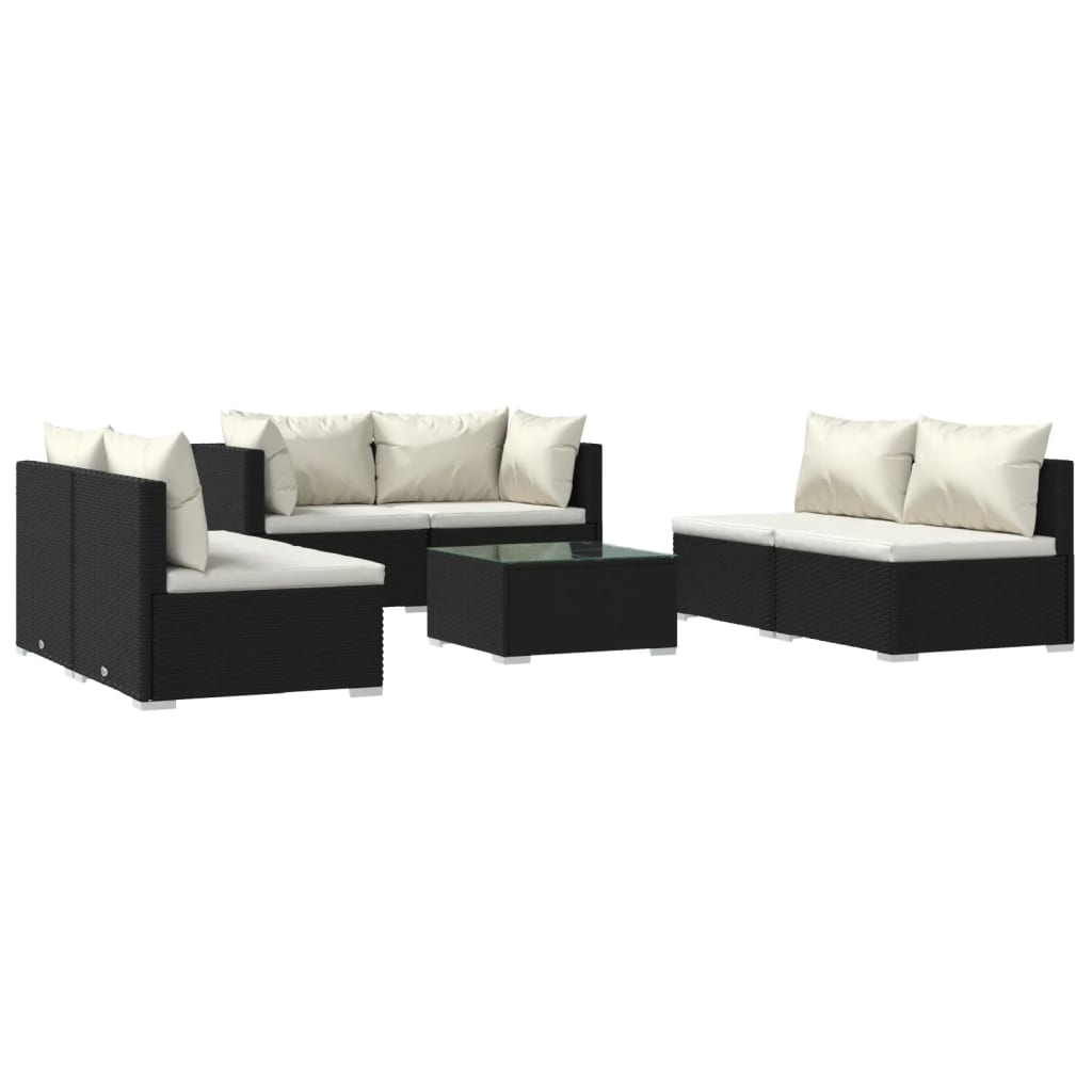 vidaXL Set de muebles de jardín 7 pzas y cojines ratán sintético negro