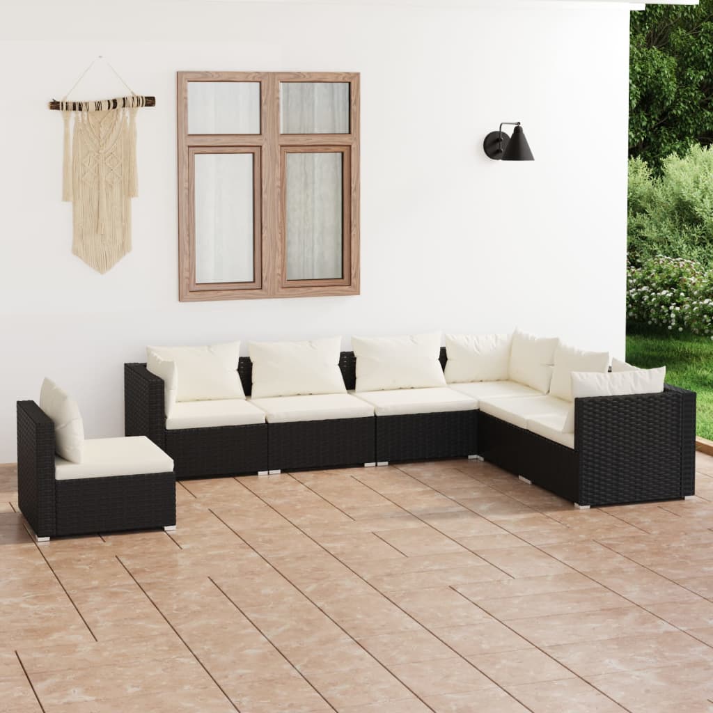 vidaXL Set de muebles de jardín 7 pzas y cojines ratán sintético negro