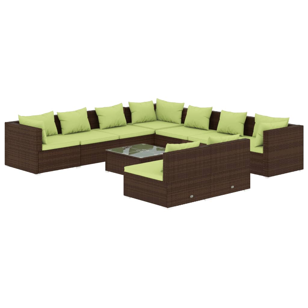 vidaXL Set muebles de jardín 10 pzas y cojines ratán sintético marrón