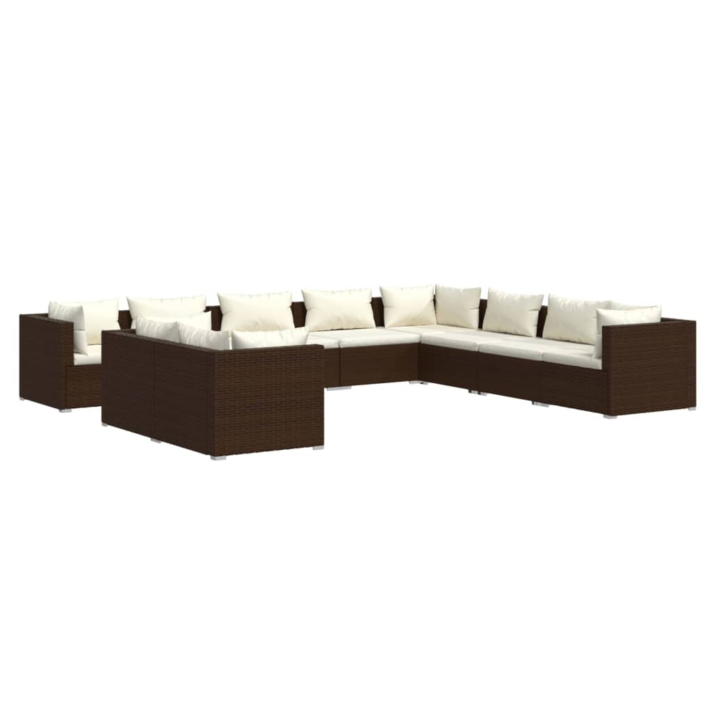 vidaXL Set muebles de jardín 10 pzas y cojines ratán sintético marrón