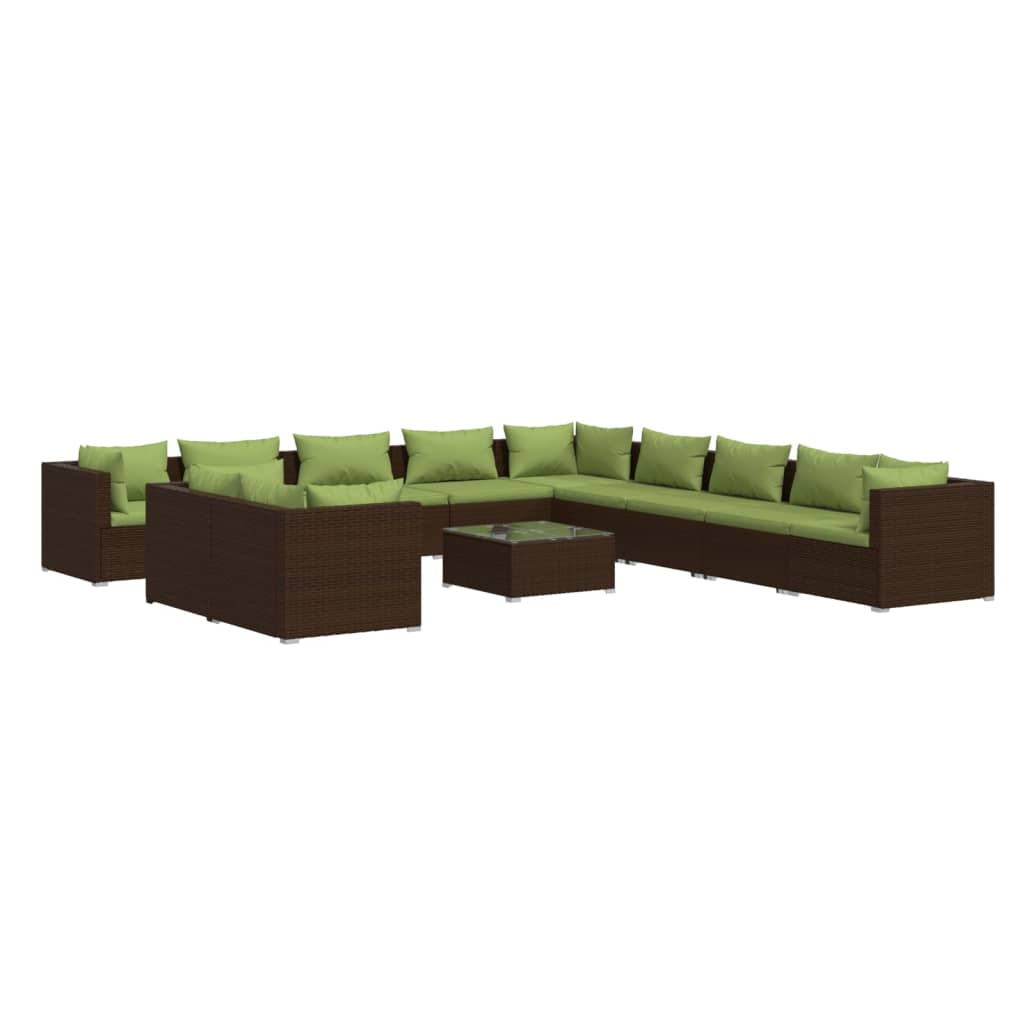 vidaXL Set muebles de jardín y cojines 12 pzas ratán sintético marrón