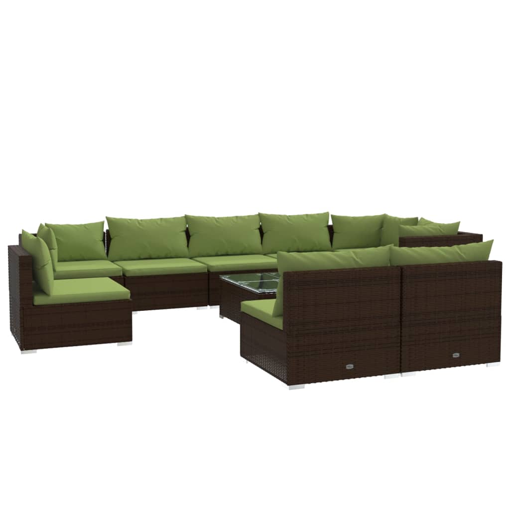 vidaXL Set muebles de jardín 10 pzas y cojines ratán sintético marrón