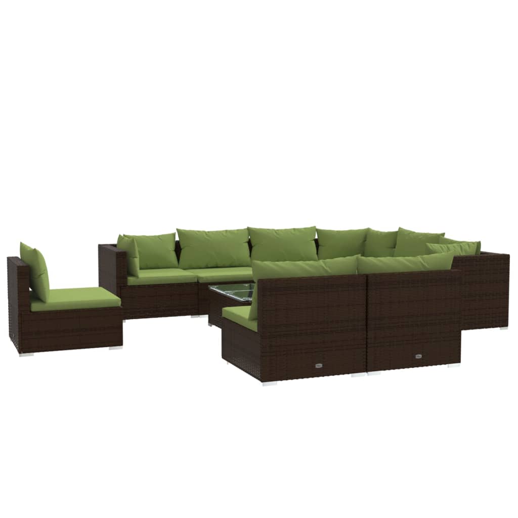 vidaXL Set muebles de jardín 10 pzas y cojines ratán sintético marrón