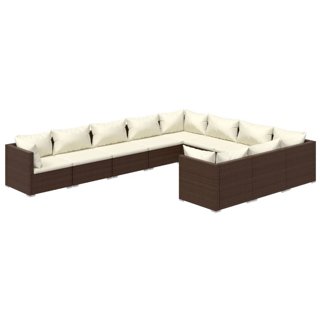 vidaXL Set muebles de jardín 10 pzas y cojines ratán sintético marrón