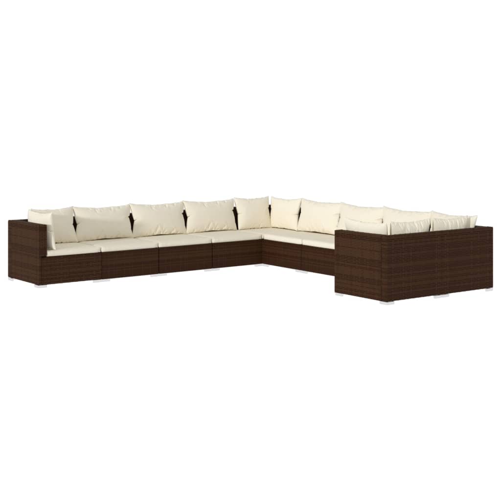 vidaXL Set muebles de jardín 10 pzas y cojines ratán sintético marrón