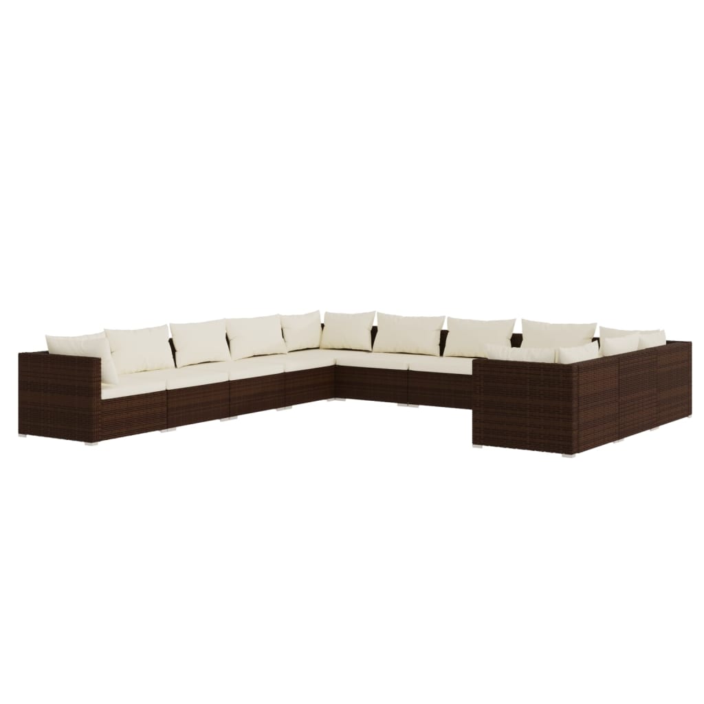 vidaXL Set muebles de jardín 11 pzas y cojines ratán sintético marrón