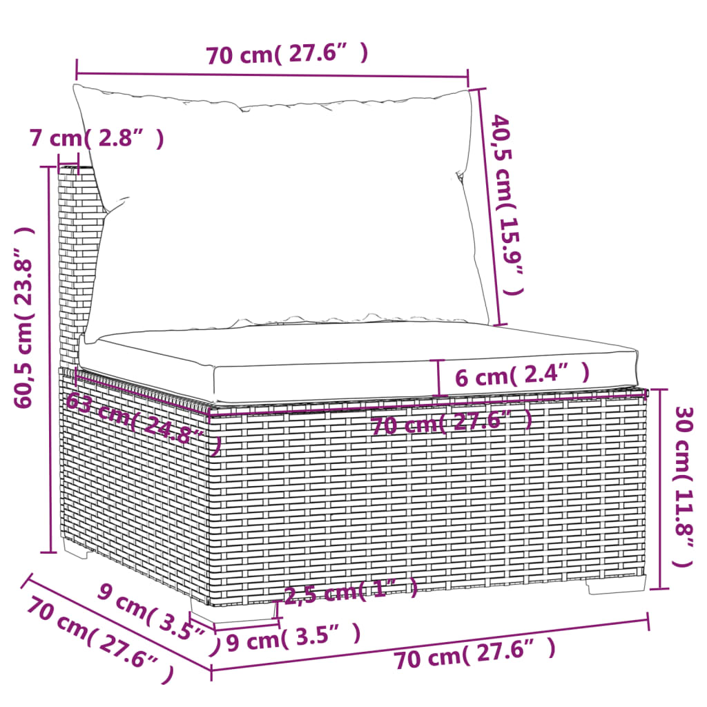 vidaXL Set muebles de jardín 12 pzas y cojines ratán sintético marrón