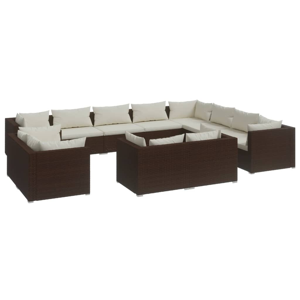 vidaXL Set muebles de jardín 12 pzas y cojines ratán sintético marrón