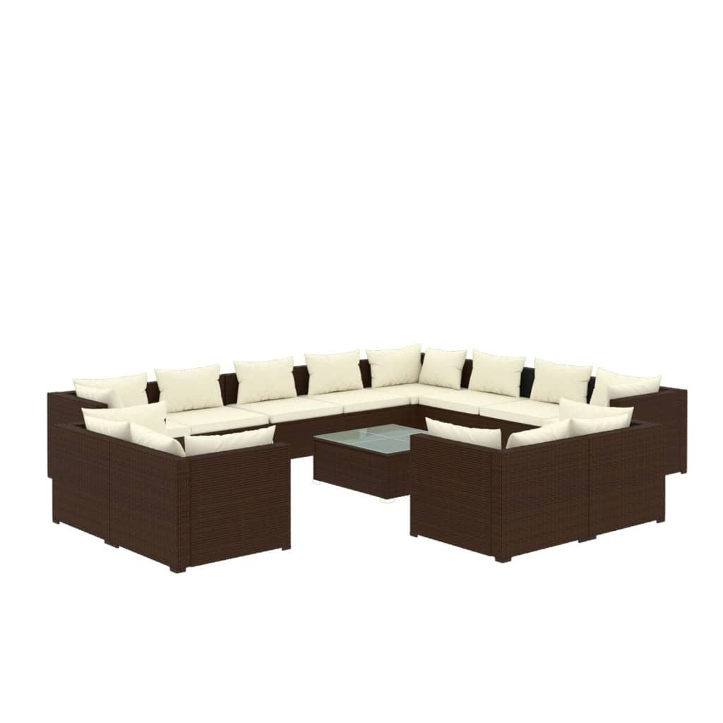 vidaXL Set muebles de jardín 13 pzas y cojines ratán sintético marrón