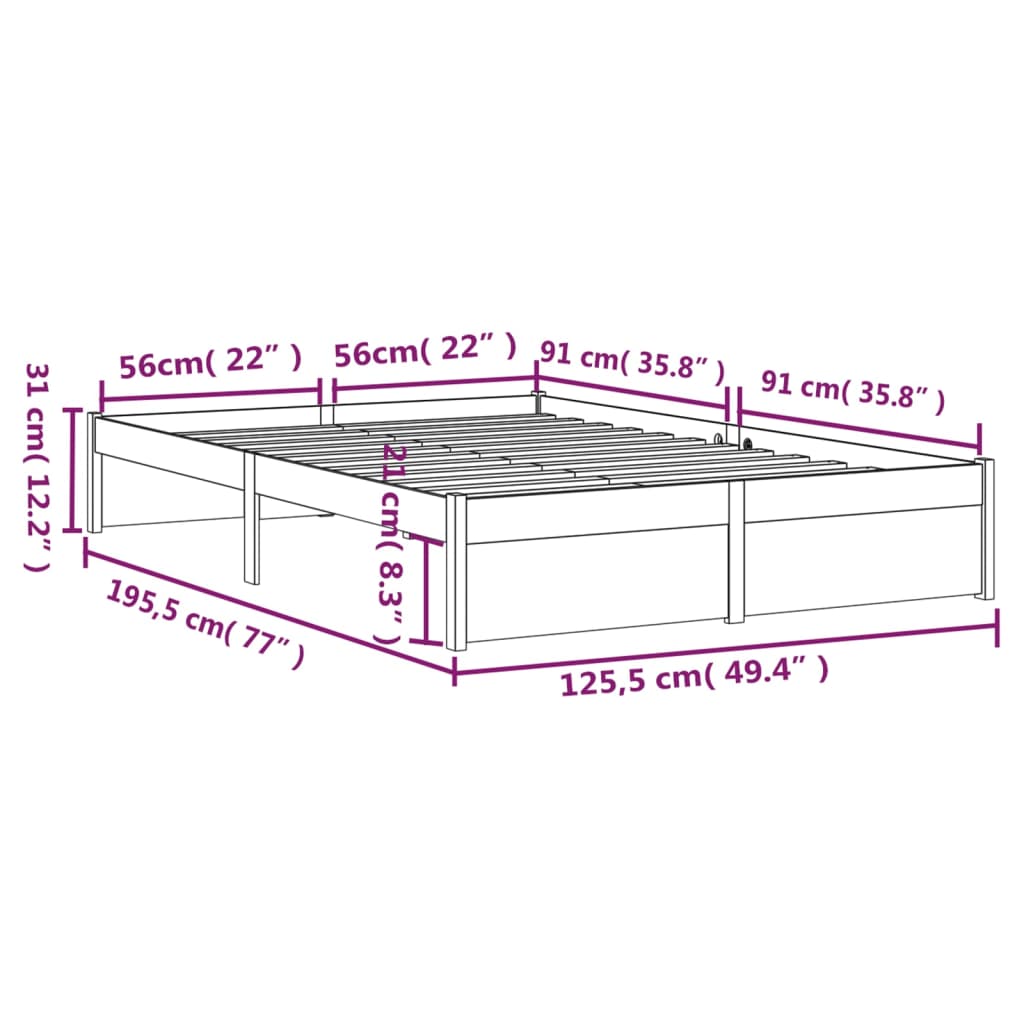 vidaXL Estructura de cama doble sin colchón madera maciza 120x190 cm