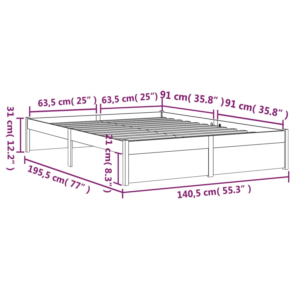 vidaXL Estructura de cama doble sin colchón madera maciza 135x190 cm