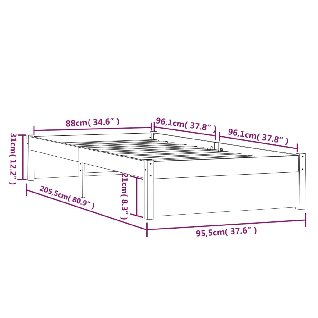 vidaXL Estructura de cama sin colchón madera maciza 90x200 cm