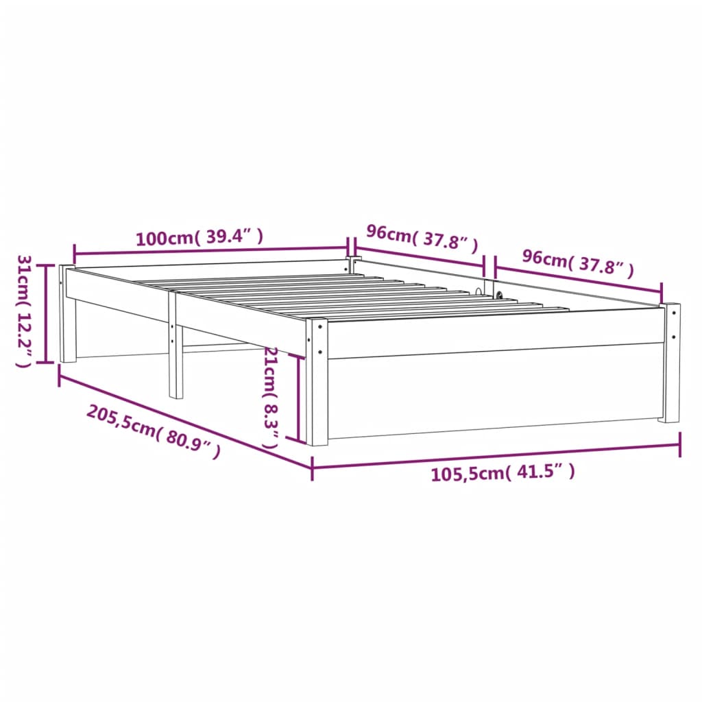 vidaXL Estructura de cama sin colchón madera maciza 100x200 cm