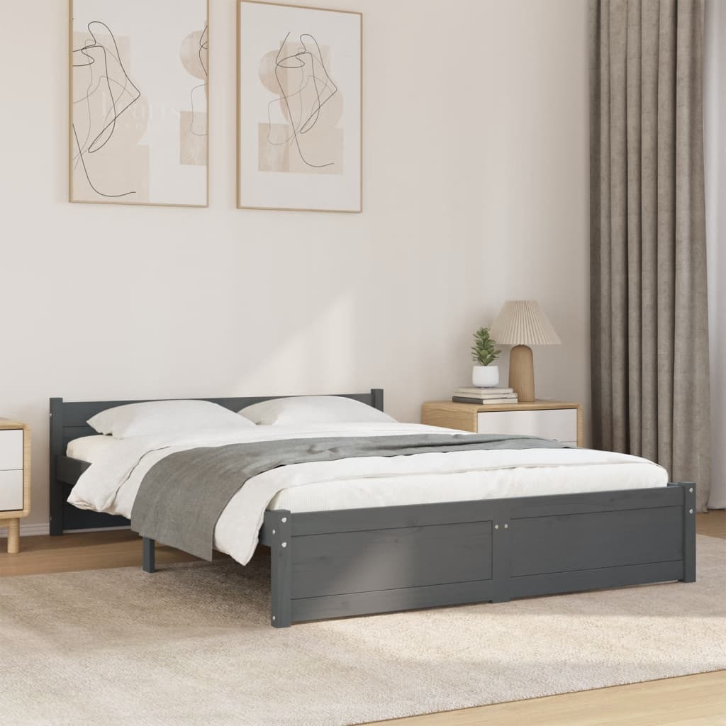 vidaXL Estructura de cama sin colchón madera maciza gris 140x190 cm