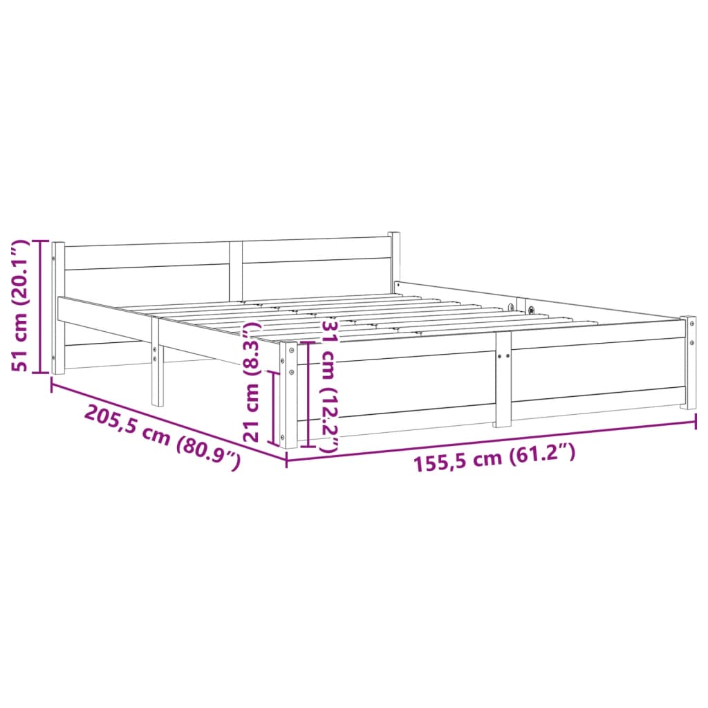 vidaXL Estructura de cama doble sin colchón madera negro 150x200 cm