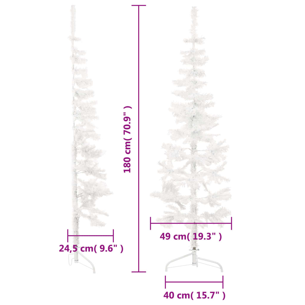 vidaXL Medio árbol de Navidad artificial con soporte blanco 180 cm