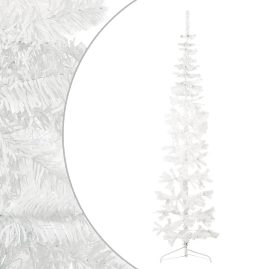 vidaXL Medio árbol de Navidad artificial con soporte blanco 210 cm