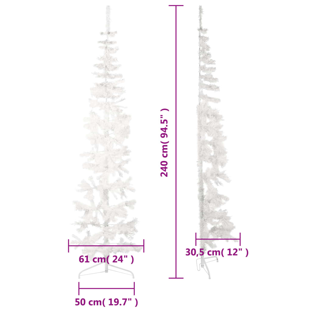 vidaXL Medio árbol de Navidad artificial con soporte blanco 210 cm