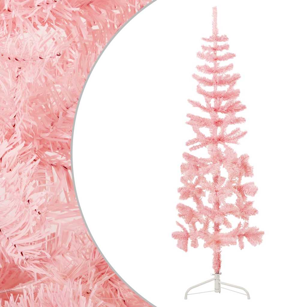 vidaXL Medio árbol de Navidad artificial con soporte rosa 120 cm